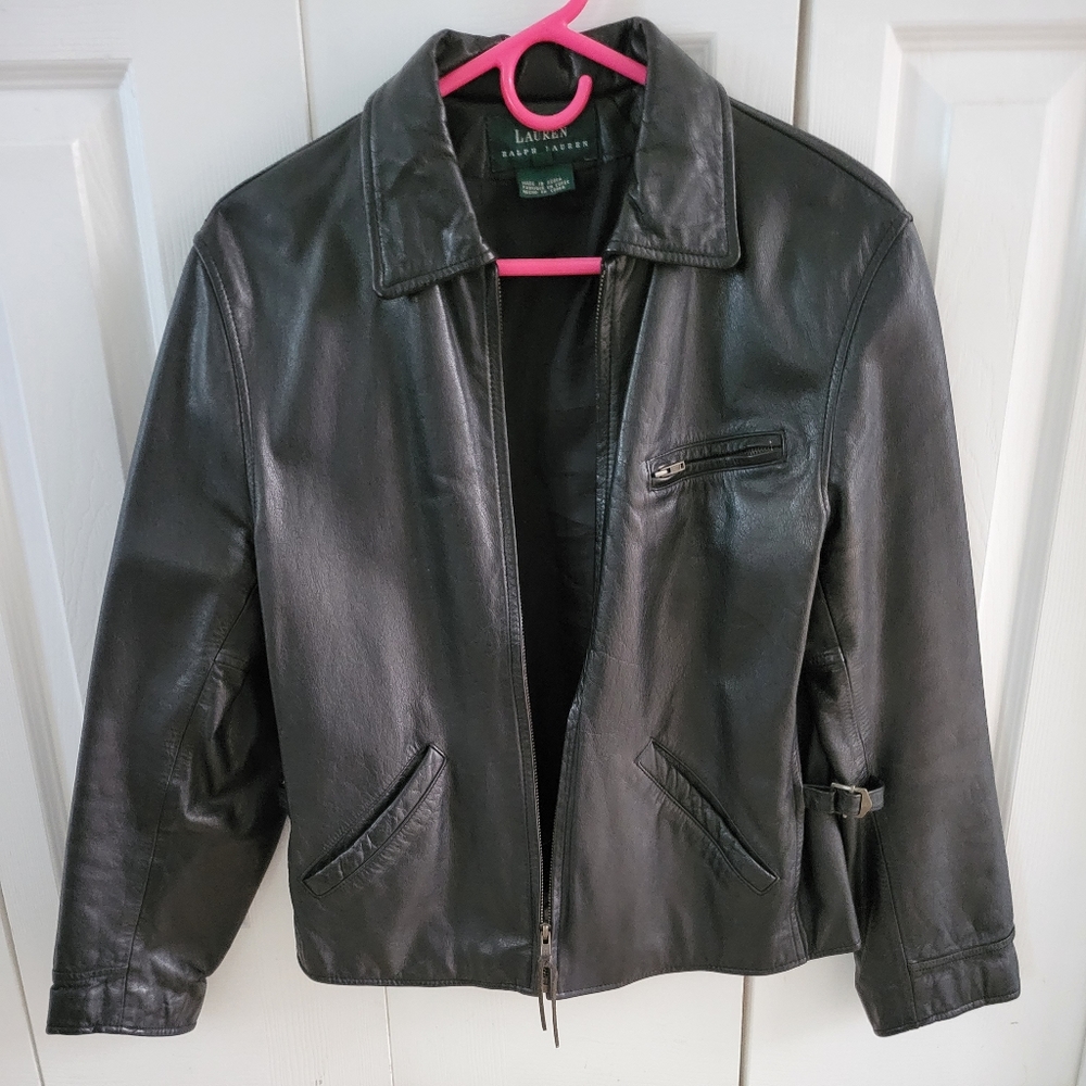 Ralph Lauren women's black leather size 4 leather moto jacket.